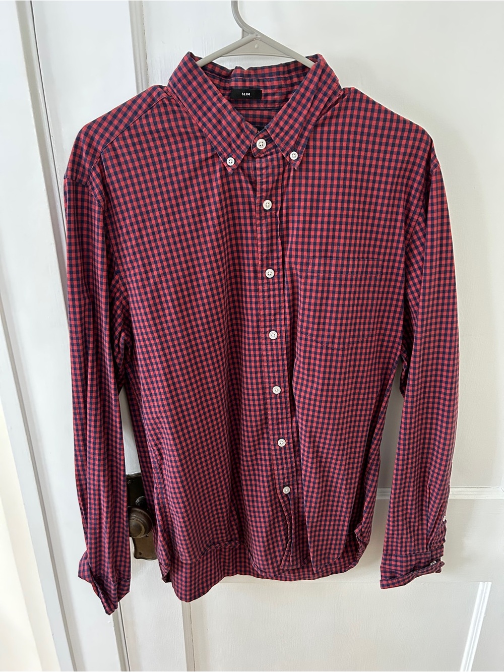 J. Crew Red and Navy Gingham Button-Down Shirt